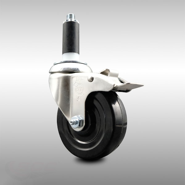 4 Inch 316SS Hard Rubber Swivel 1 Inch Expanding Stem Caster Lock Brake SCC